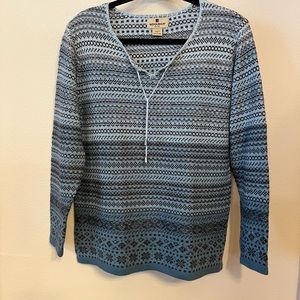 Woolrich Women’s V-Neck Pullover Sweater Ramie/Cotton Blue Color Size Medium